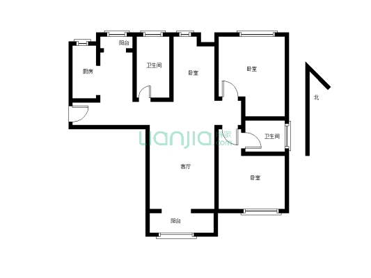 三室两厅一厨两卫，毛坯房，好楼层-户型图