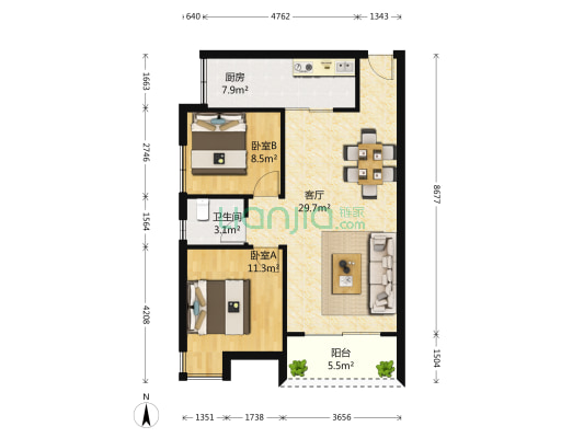华润中央公园 2室1厅1卫 86平方