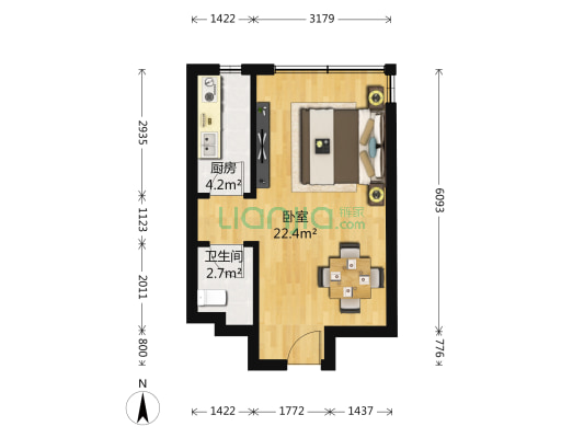 赛维利大厦 1室0厅1卫 44平方