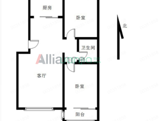 名流风景洋房南北通透两居低楼层低价格-户型图