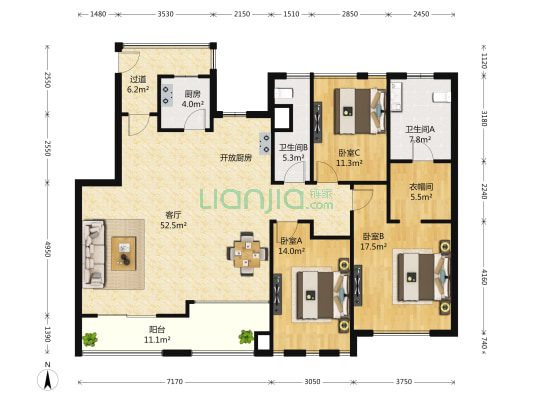 万科琥珀臻园 3室2厅2卫 149平方