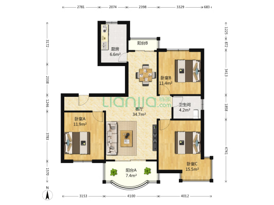 汉口花园怡菊院 3室1厅1卫 114平方