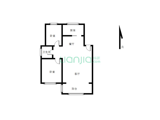 户型介绍：此房所在楼栋一梯两户户，三室两厅一厨一卫-户型图