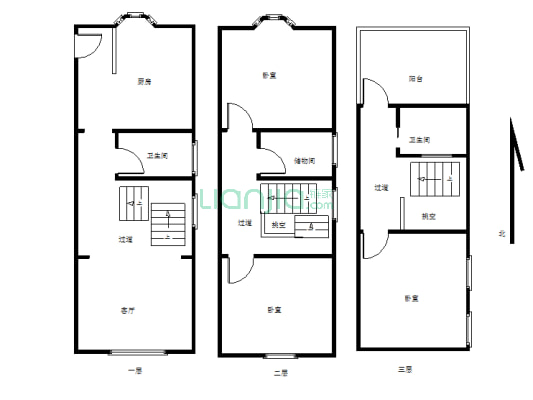 温州商城3室2厅  跃层共3层 精装修 带屋顶花园..-户型图
