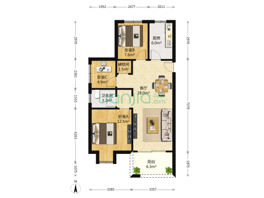 中海国际社区一期 3室1厅1卫 98平方