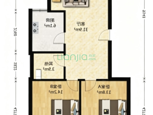 物探嘉园 采光 好 京港澳高速 成熟社区-户型图