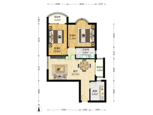鸿基花园 2室1厅1卫 79平方