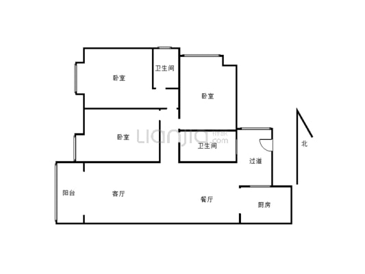 城北滨江尚郡新小区，电梯清水，三室两厅-户型图