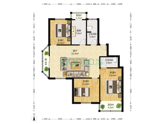 黄巷新村 3室1厅2卫 120平方