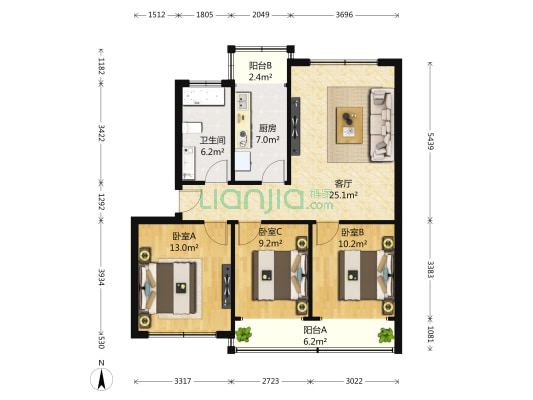 天智苑 3室1厅1卫 99平方