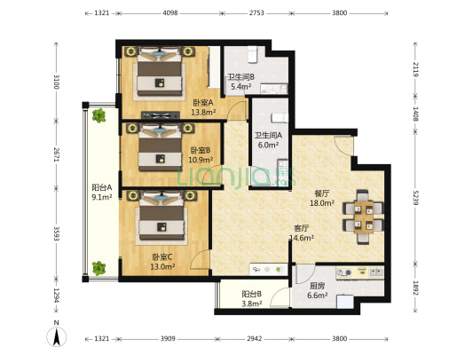 永泰园新地标 3室2厅2卫 133平方