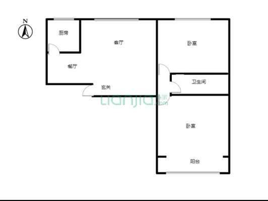 花溪渡 2室1厅 南 北-户型图