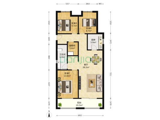 万科金域缇香西区 3室1厅1卫 123平方