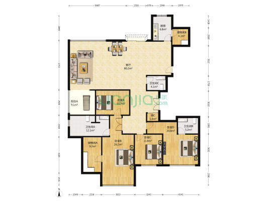 裘马都 4室1厅3卫 292平方