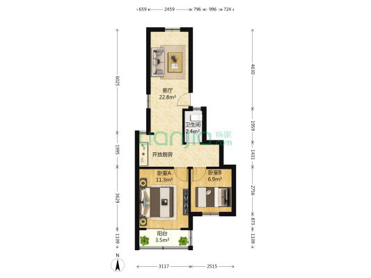 福园 2室1厅1卫 66平方