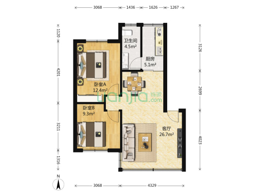 南头海关宿舍楼 2室1厅1卫 78平方