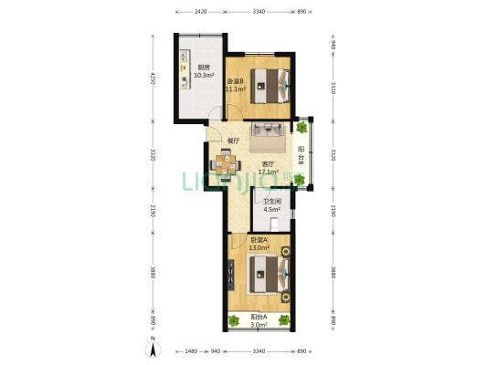 达安长宁公寓 2室1厅1卫 80平方