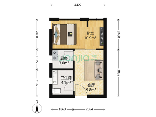 天泰青城苑 1室1厅1卫 45平方