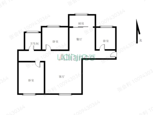 建业城温馨三室，中间楼层，户型方正-户型图