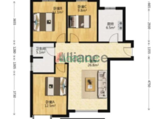 急售三利C区精装三居，低层，价格美丽-户型图