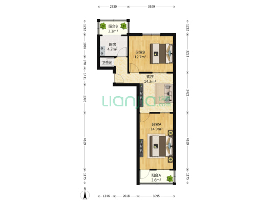 王官庄九区 2室1厅1卫 72平方