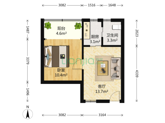 百大花园 1室1厅1卫 50平方