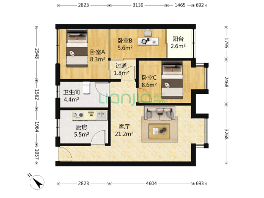 新城大厦(沙坪坝) 3室1厅1卫 68平方