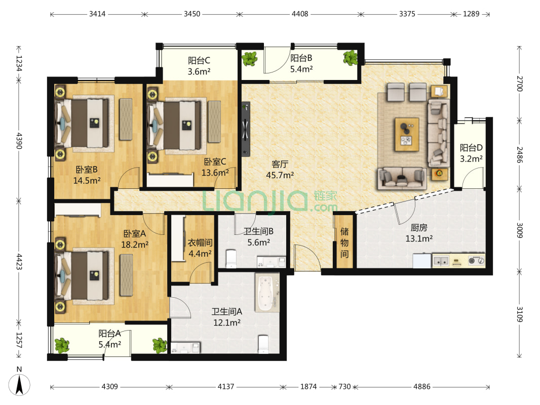 光彩国际公寓 3室2厅 1200万