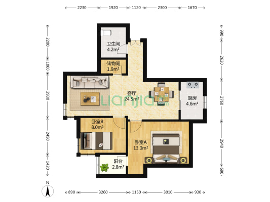 江南名庐 2室2厅1卫 79平方