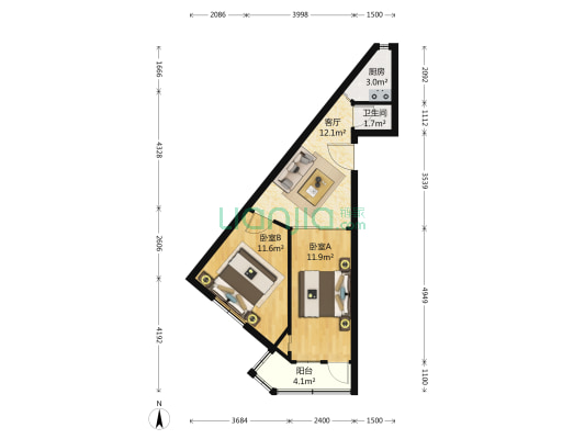 美湖里 2室1厅1卫 78平方