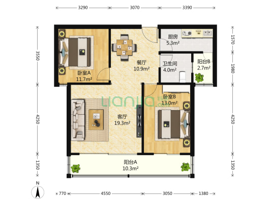贤居天下 2室2厅1卫 103平方