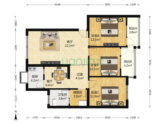 湖北省气象局 3室2厅1卫 112平方