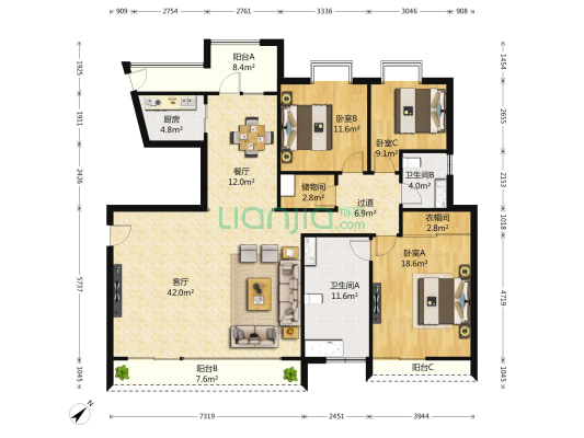 金色海岸 3室2厅2卫 205平方