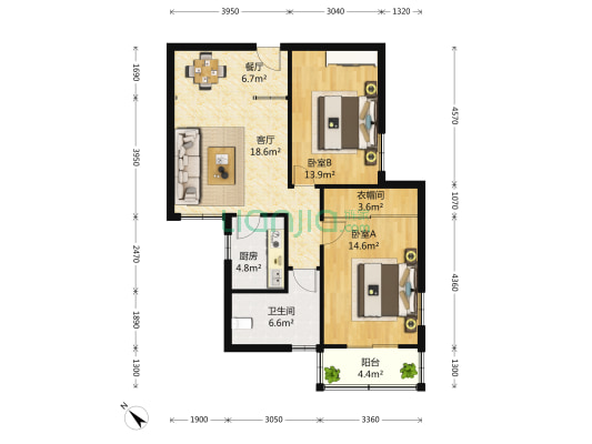 莘远大厦 2室1厅1卫 107平方