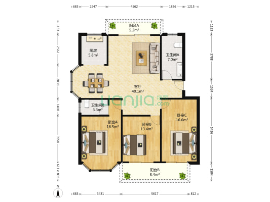 金都华庭 3室1厅2卫 135平方
