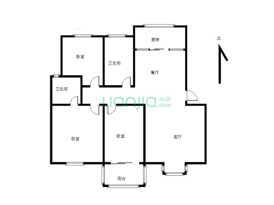 南乐祥瑞家园三室两厅两卫 南北通透 户型方正适合居住-户型图