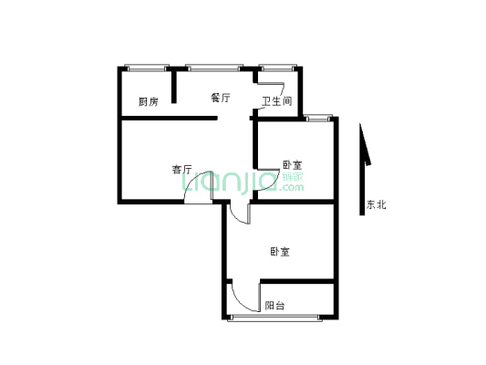 标准2室两厅一卫的简单装修房，一家人入住，都很方便-户型图