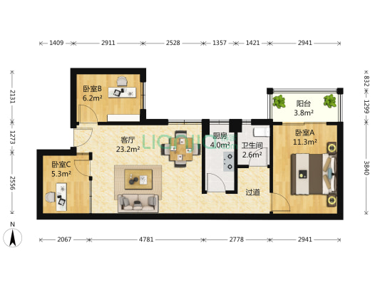 华韵07 3室1厅1卫 76平方