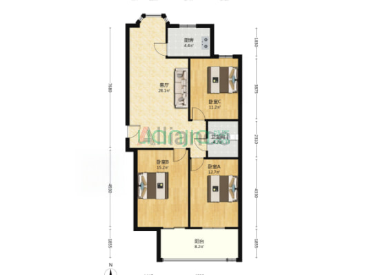 名流五期 三居 集中供暖 看房方便-户型图