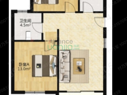 环境优美，适宜居住还可以打高尔夫的两居-户型图