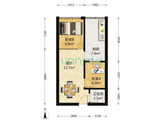中冶城邦国际 2室1厅1卫 46平方