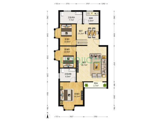 天子庄园二期 3室2厅2卫 140平方