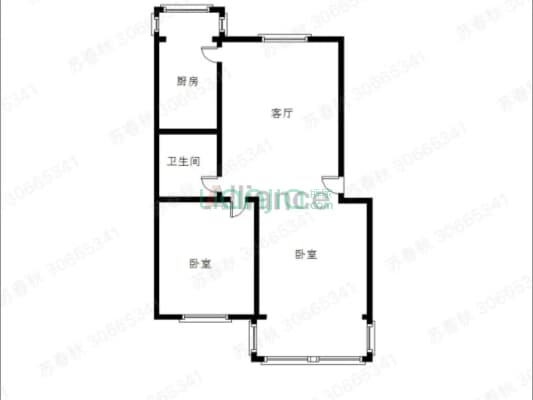物探局园林社区 两居采光通风好 集中供暖 采光充足-户型图