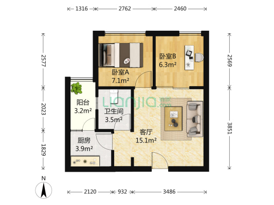 景茂城果 2室1厅1卫 66平方
