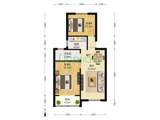 杨园七村 2室2厅1卫 74平方