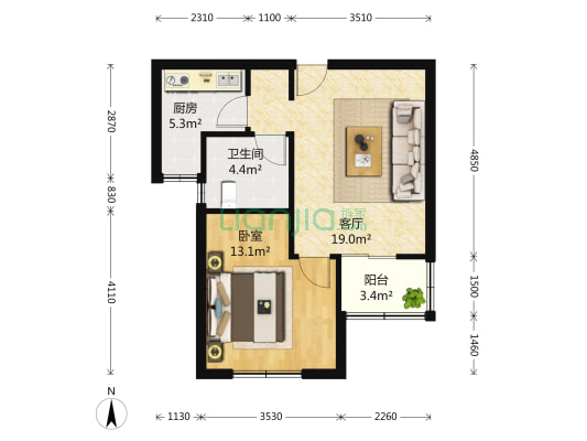 海尚明徕苑 1室1厅1卫 59平方