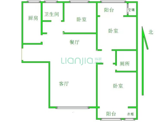 国宅华园 3室2厅 南 北-户型图