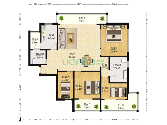 平海公寓 4室1厅2卫 177平方