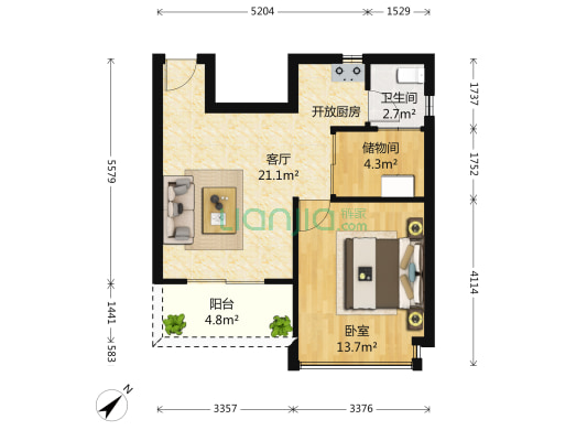 鸣溪谷 1室1厅1卫 55平方