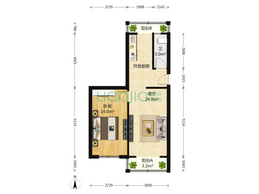 龙江里 1室1厅1卫 59平方
